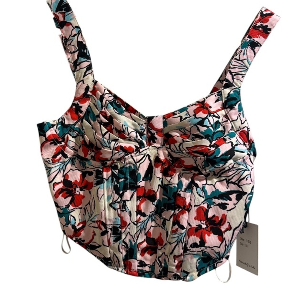 Japna cropped XS Floral Print Women's Top smocked back corset